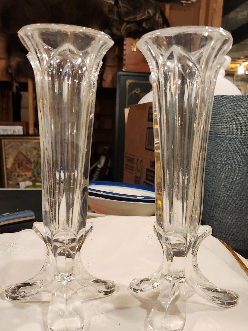 Cristal D’Arques Crystal Vase Chatelet 8.5” France 24% Lead Tri-Footed Set of 2
